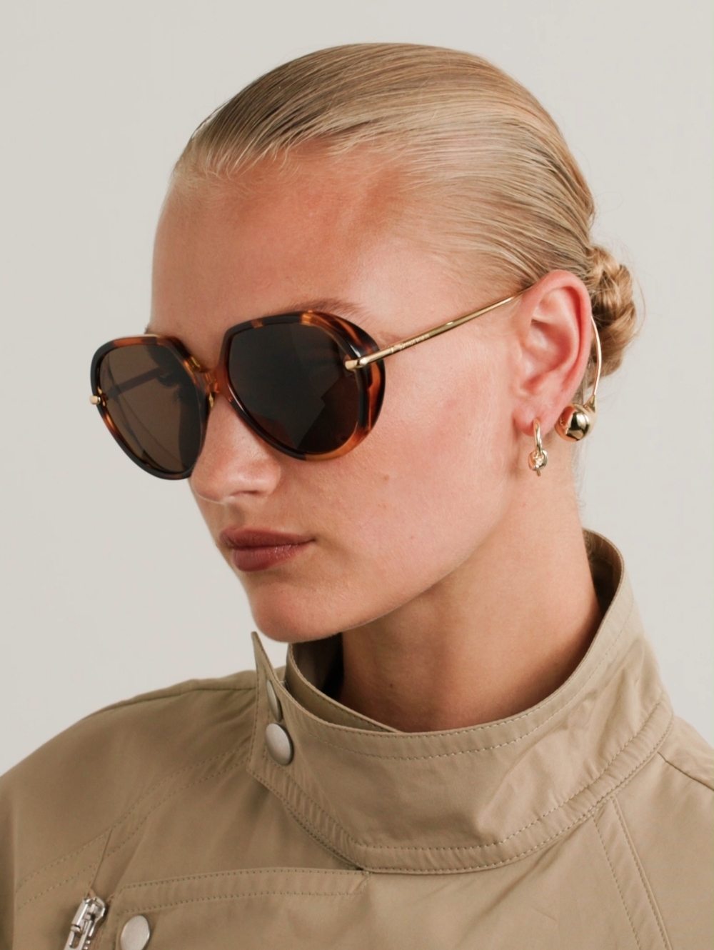 Bottega Veneta Designer Gold Teardrop Round Sunglasses  Brown Japan